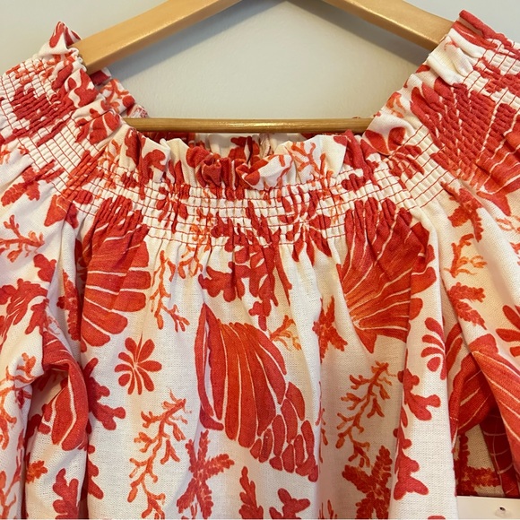 NWT, CeCe, Orange and White Blouse, Puffed Sleeves, Women's Size Medium - Picture 3 of 11